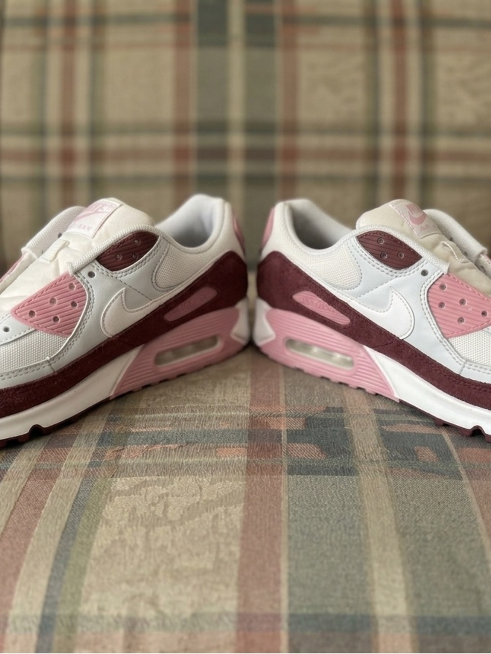 Nike White Pink and Burgundy Air Max Sneakers